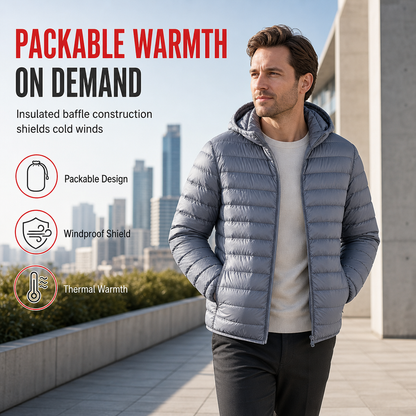 Men's Lightweight Hooded Cotton Padded Solid Color Autumn Winter Short Coat🔥