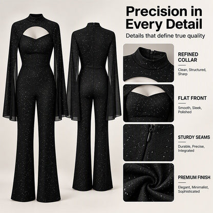 Women's Sparkly Glitter Cape Sleeve Jumpsuit