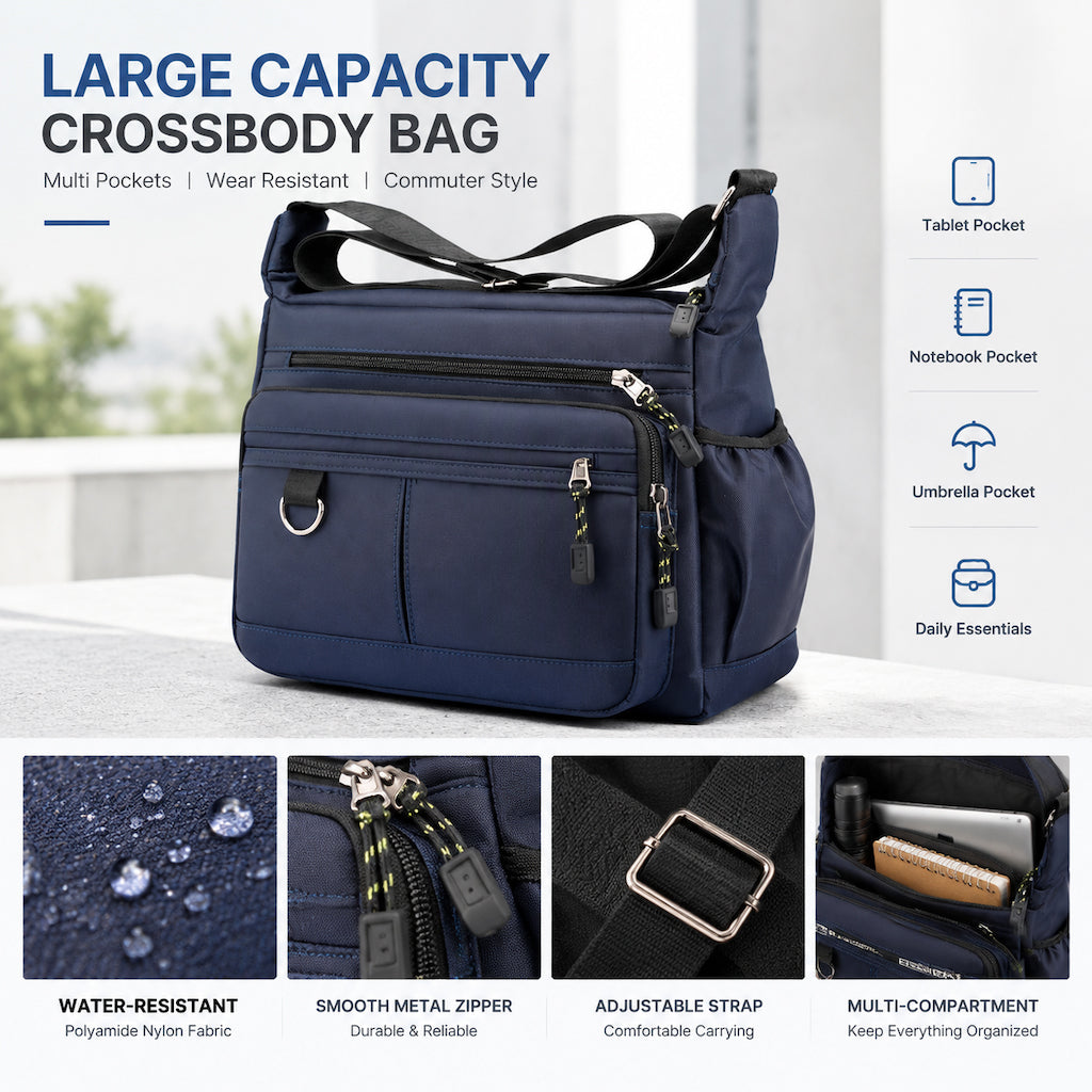 💼 Men's Large Capacity Crossbody Bag Durable Multi Pocket Business Casual Shoulder Bag