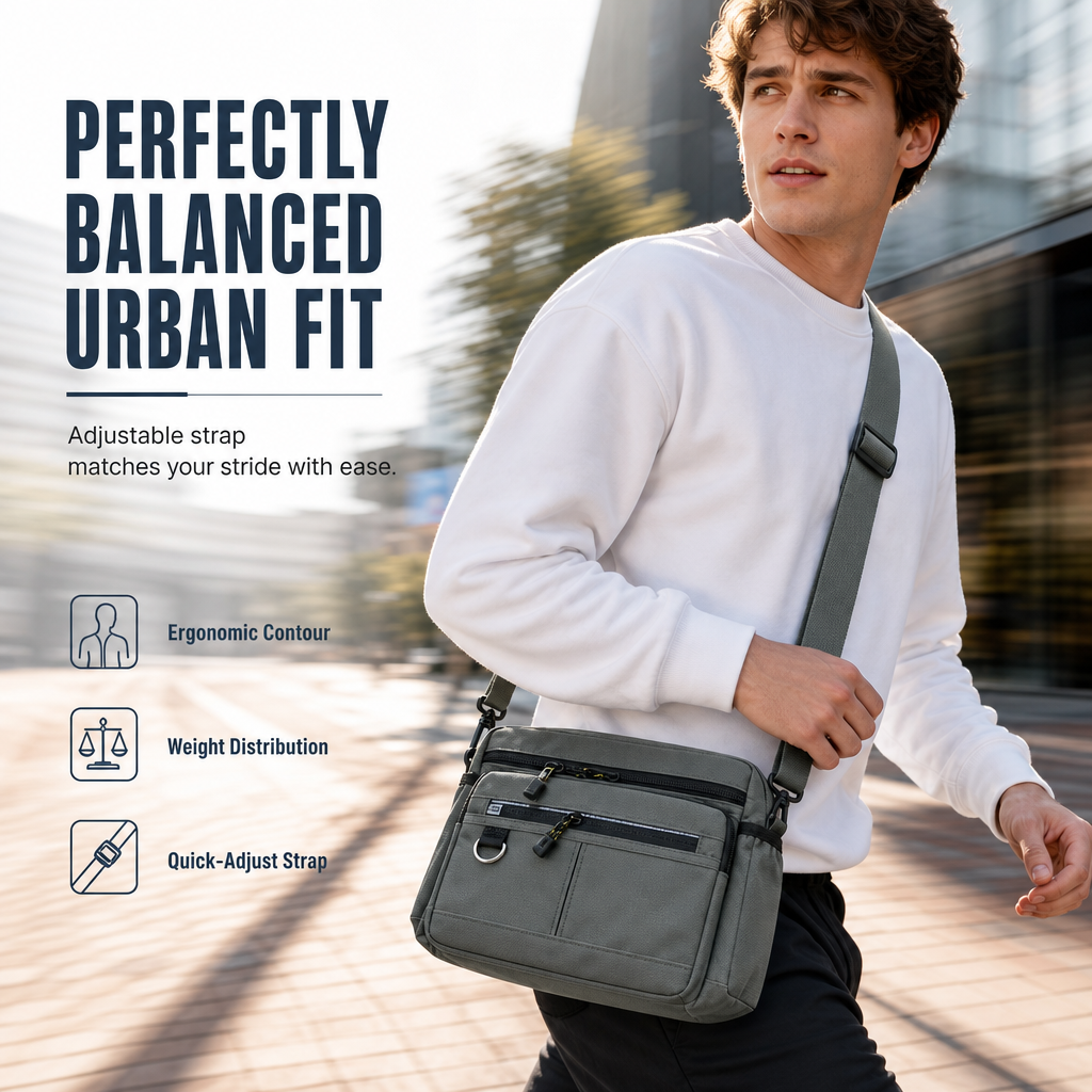 💼 Men's Large Capacity Crossbody Bag Durable Multi Pocket Business Casual Shoulder Bag