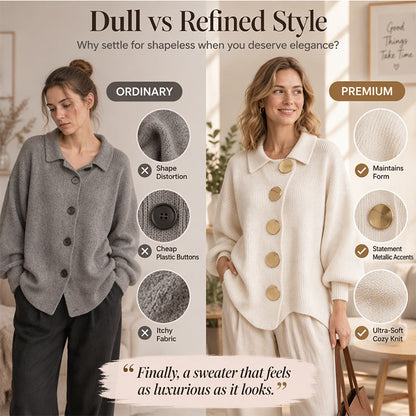 Women's Elegant Lapel Knit Cardigan with Gold Buttons