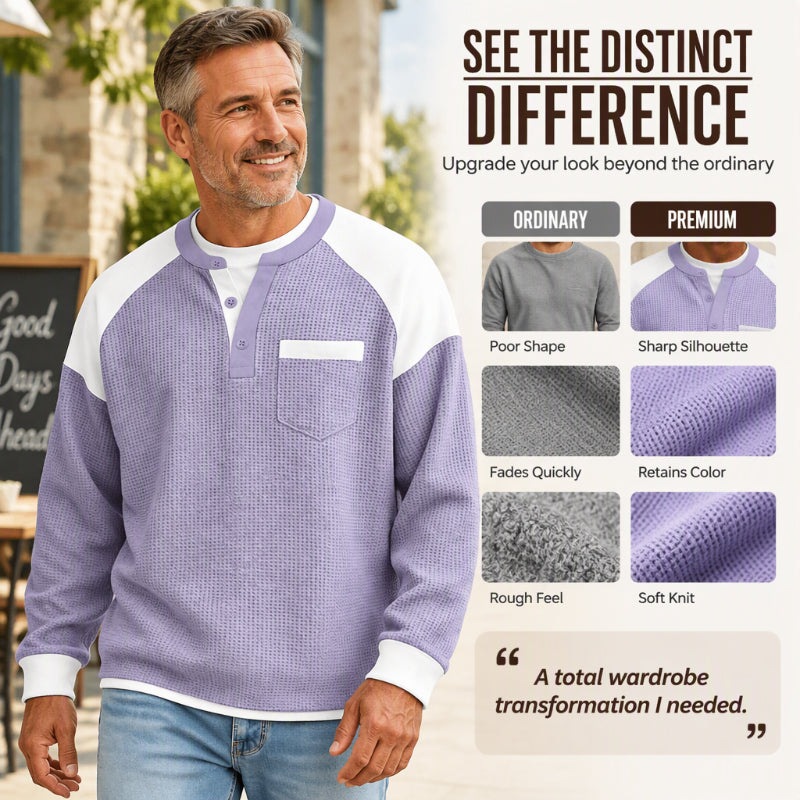 Men's Casual Color-Block Waffle Knit Henley Top