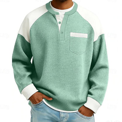 Men's Casual Color-Block Waffle Knit Henley Top