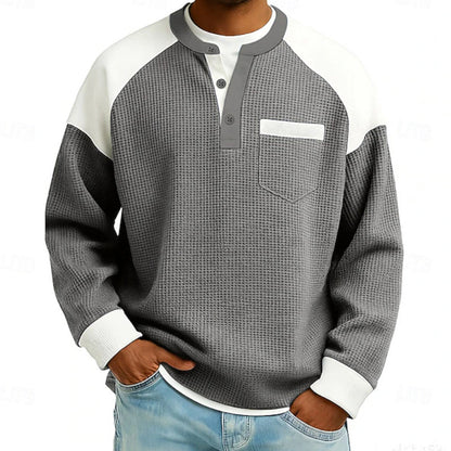Men's Casual Color-Block Waffle Knit Henley Top