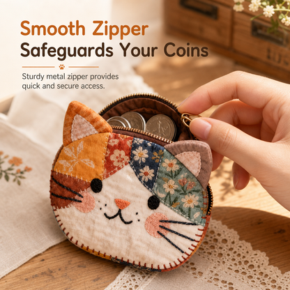 Cute Patchwork Cat Mini Coin Purse and Portable Card Holder Small Creative Pouch for Girls
