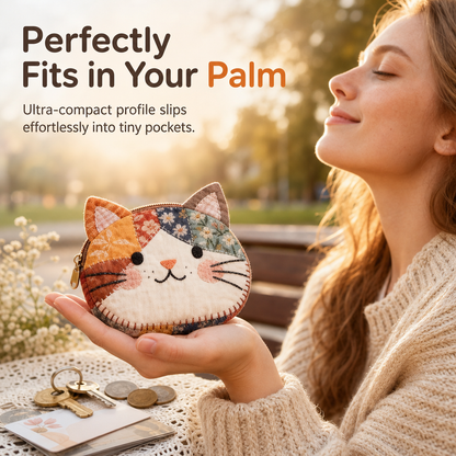 Cute Patchwork Cat Mini Coin Purse and Portable Card Holder Small Creative Pouch for Girls