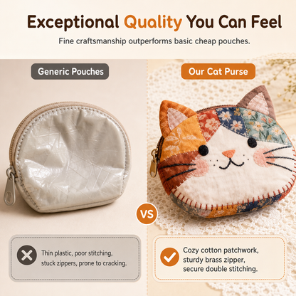 Cute Patchwork Cat Mini Coin Purse and Portable Card Holder Small Creative Pouch for Girls