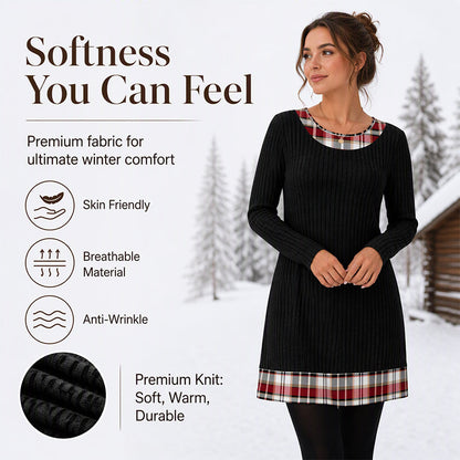 👗 Eye-Catching Pattern Mix, Soft Everyday Comfort | Women's Casual Plaid Patchwork Knit Dress