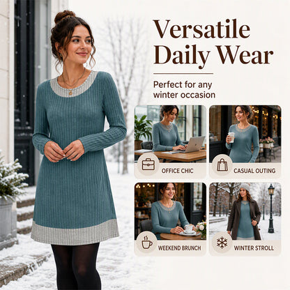 👗 Eye-Catching Pattern Mix, Soft Everyday Comfort | Women's Casual Plaid Patchwork Knit Dress