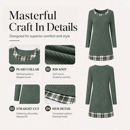 👗 Eye-Catching Pattern Mix, Soft Everyday Comfort | Women's Casual Plaid Patchwork Knit Dress