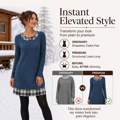 👗 Eye-Catching Pattern Mix, Soft Everyday Comfort | Women's Casual Plaid Patchwork Knit Dress
