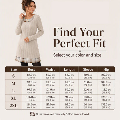 👗 Eye-Catching Pattern Mix, Soft Everyday Comfort | Women's Casual Plaid Patchwork Knit Dress