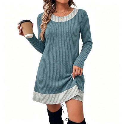 👗 Eye-Catching Pattern Mix, Soft Everyday Comfort | Women's Casual Plaid Patchwork Knit Dress