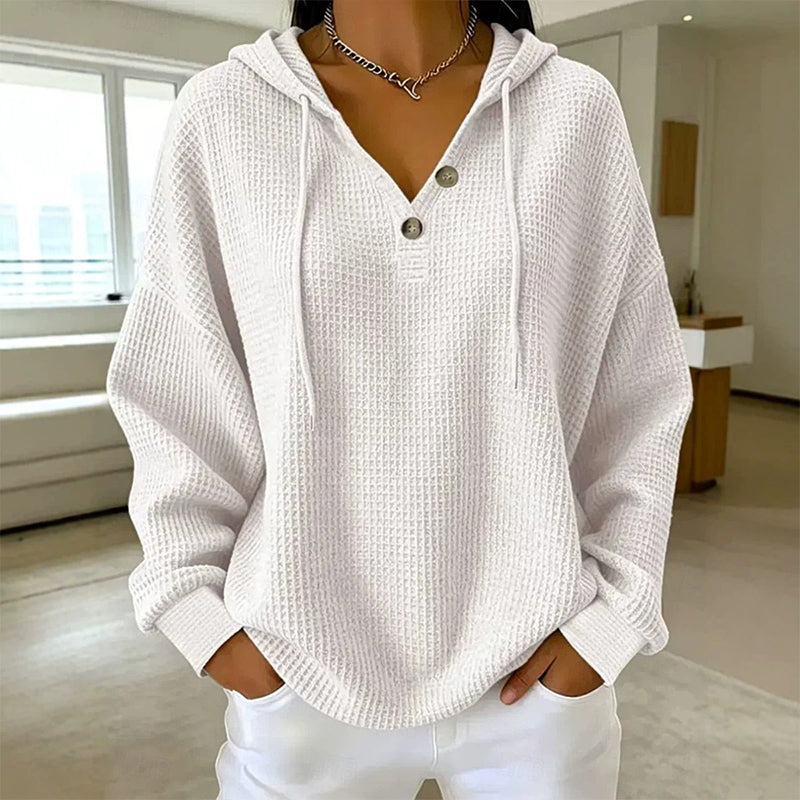 🧶 Textured Comfort, Cozy Head Coverage | Women's Waffle Knit Henley Hooded Sweatshirt