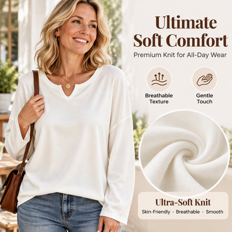 👚 Flattering Neckline, Easy Everyday Comfort | Women's Casual Notch V-Neck Long Sleeve Top