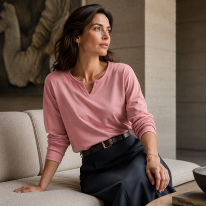 👚 Flattering Neckline, Easy Everyday Comfort | Women's Casual Notch V-Neck Long Sleeve Top