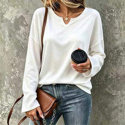 👚 Flattering Neckline, Easy Everyday Comfort | Women's Casual Notch V-Neck Long Sleeve Top