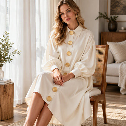 ✨ Retro Charm, Feminine Sleeve Volume | Women's Vintage Button Up Dress with Bubble Sleeves