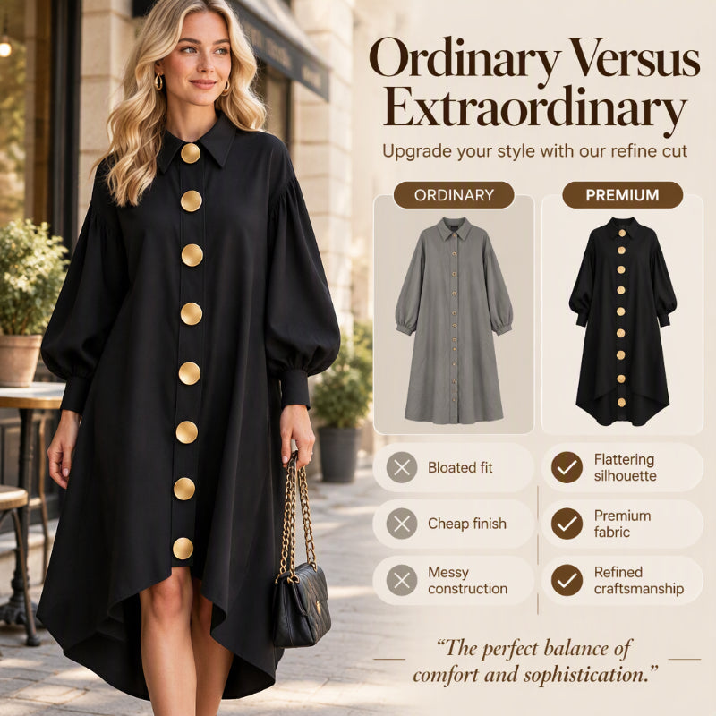 ✨ Retro Charm, Feminine Sleeve Volume | Women's Vintage Button Up Dress with Bubble Sleeves