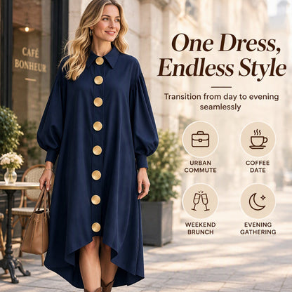 ✨ Retro Charm, Feminine Sleeve Volume | Women's Vintage Button Up Dress with Bubble Sleeves