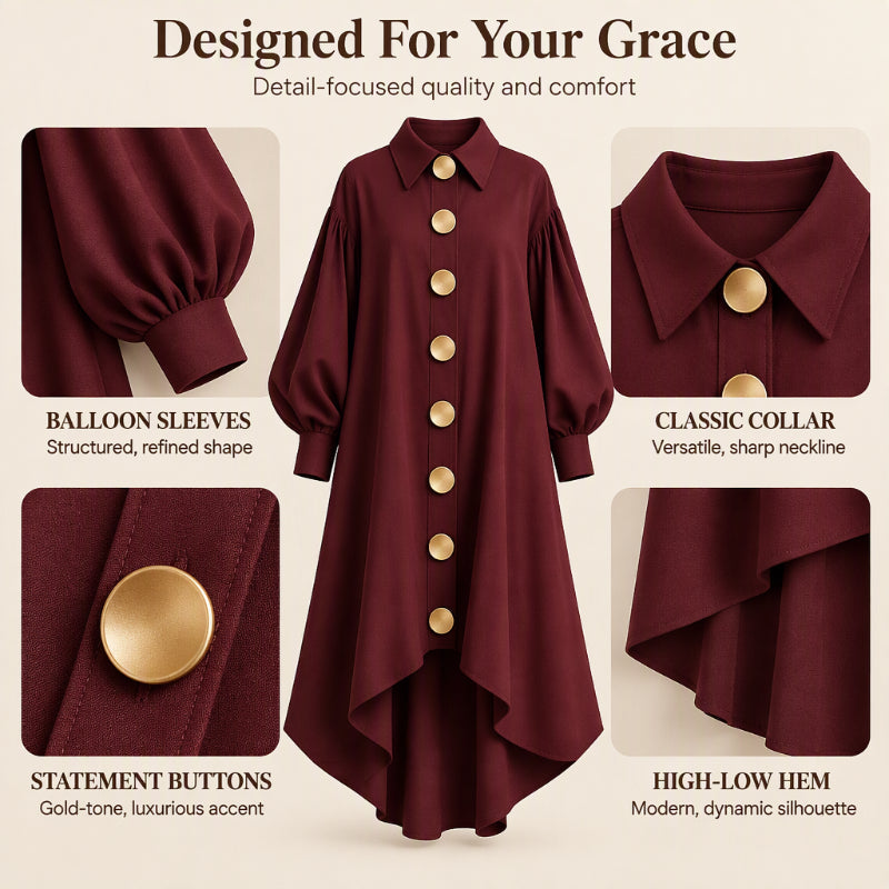 ✨ Retro Charm, Feminine Sleeve Volume | Women's Vintage Button Up Dress with Bubble Sleeves