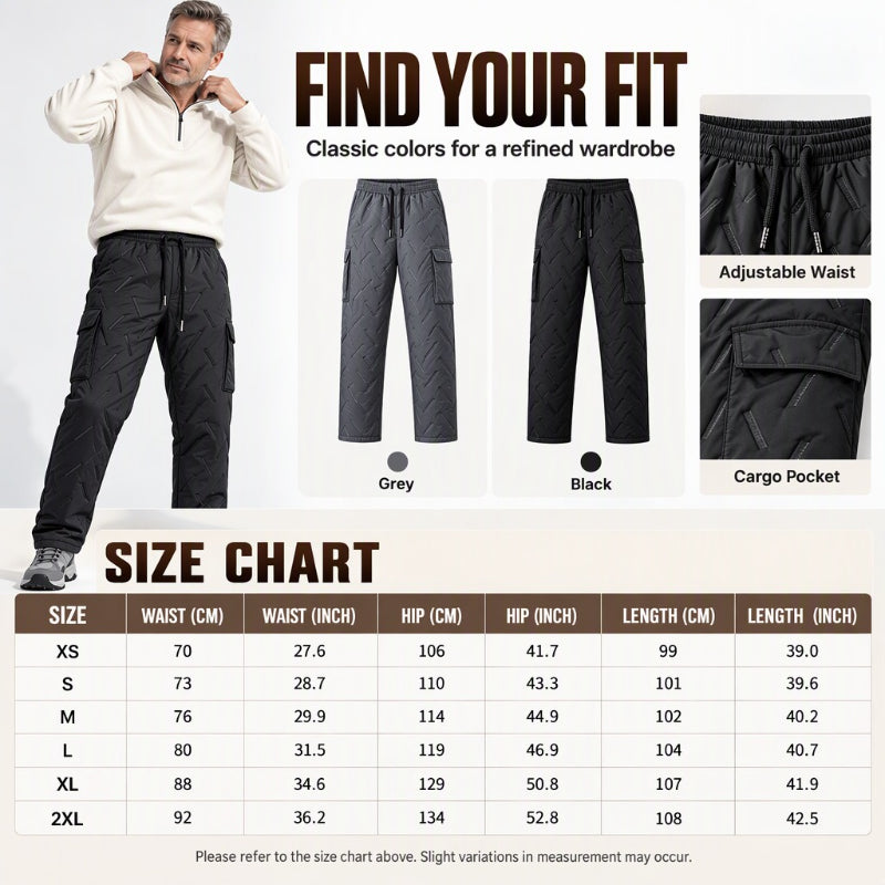 🏕️ Clean Cargo Look, Toasty Lined Comfort | Men's Winter Plush-Lined Cargo Pants
