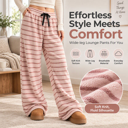 Women's Double-Sided Plush Striped Wide-Leg Pants