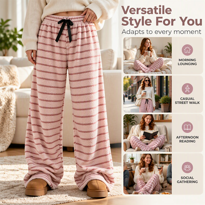 Women's Double-Sided Plush Striped Wide-Leg Pants