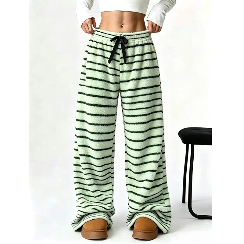 Women's Double-Sided Plush Striped Wide-Leg Pants