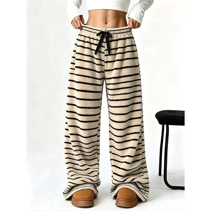 Women's Double-Sided Plush Striped Wide-Leg Pants