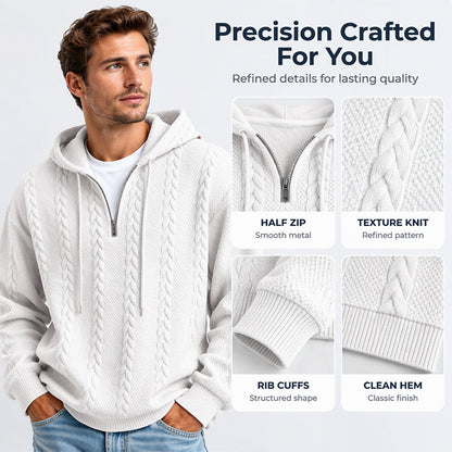 Men's Cable Knit Half-Zip Hooded Sweatshirt