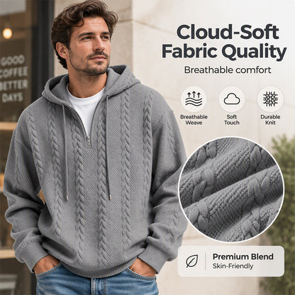 Men's Cable Knit Half-Zip Hooded Sweatshirt