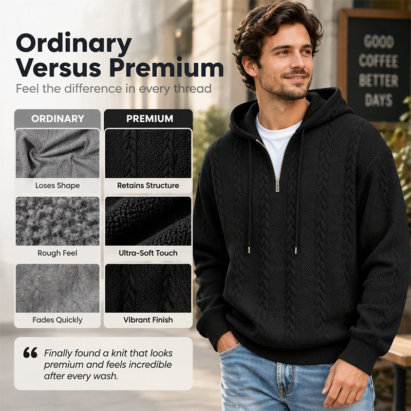Men's Cable Knit Half-Zip Hooded Sweatshirt