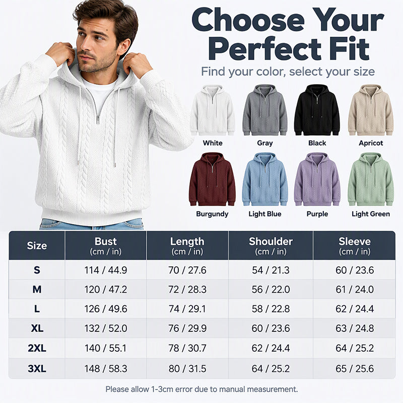 Men's Cable Knit Half-Zip Hooded Sweatshirt