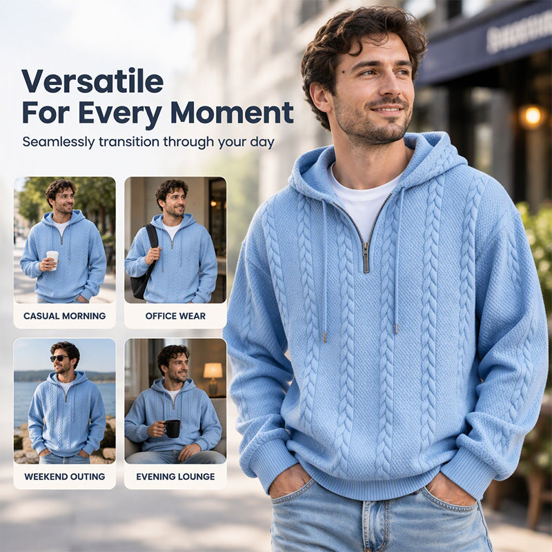 Men's Cable Knit Half-Zip Hooded Sweatshirt