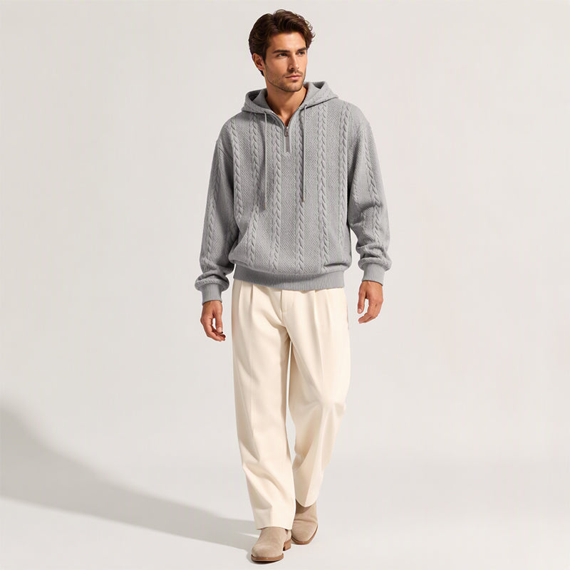 Men's Cable Knit Half-Zip Hooded Sweatshirt