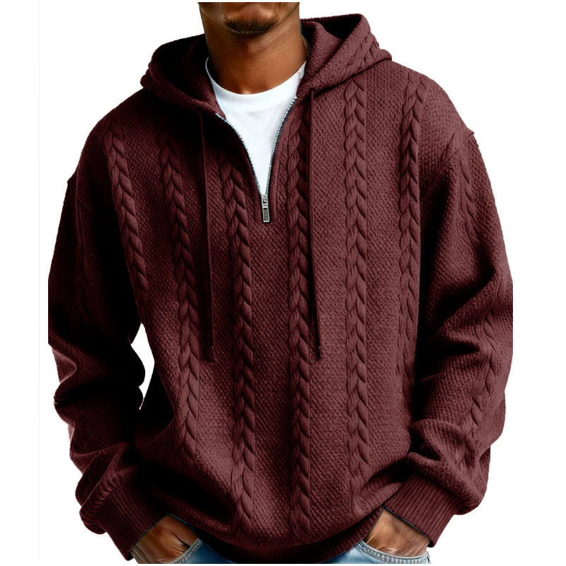 Men's Cable Knit Half-Zip Hooded Sweatshirt