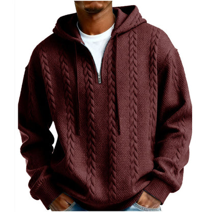 Men's Cable Knit Half-Zip Hooded Sweatshirt