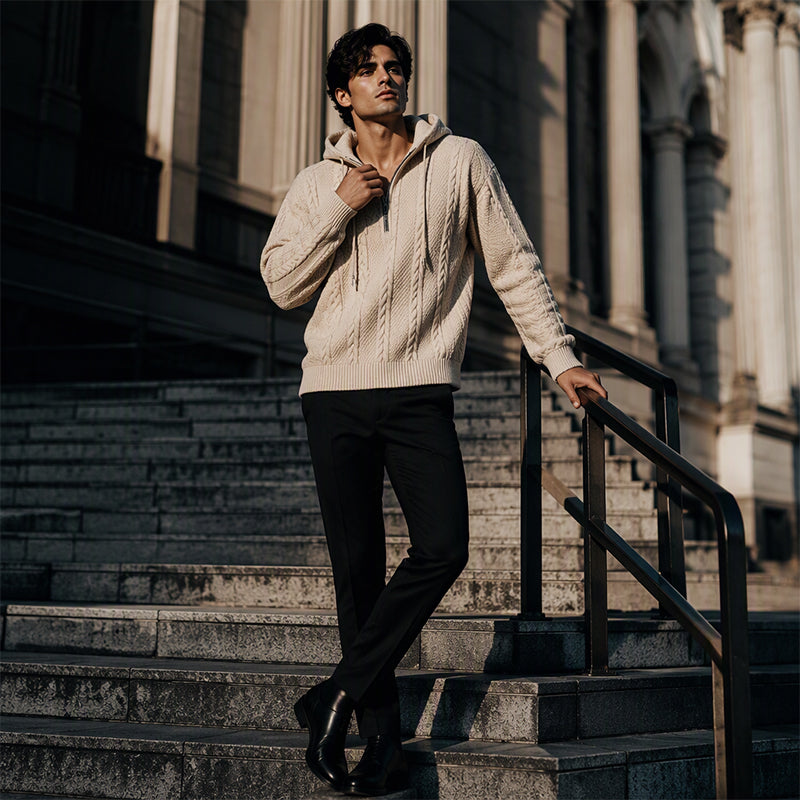 Men's Cable Knit Half-Zip Hooded Sweatshirt