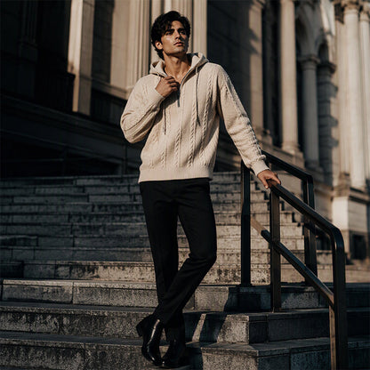 Men's Cable Knit Half-Zip Hooded Sweatshirt
