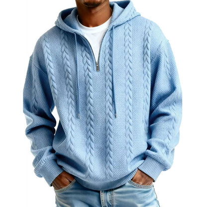 Men's Cable Knit Half-Zip Hooded Sweatshirt