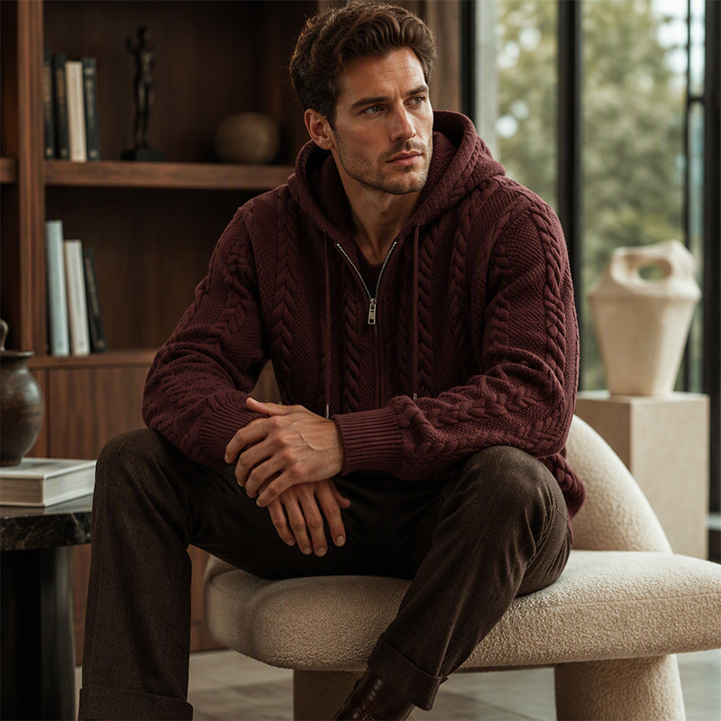 Men's Cable Knit Half-Zip Hooded Sweatshirt