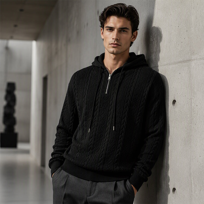 Men's Cable Knit Half-Zip Hooded Sweatshirt