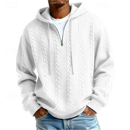 Men's Cable Knit Half-Zip Hooded Sweatshirt