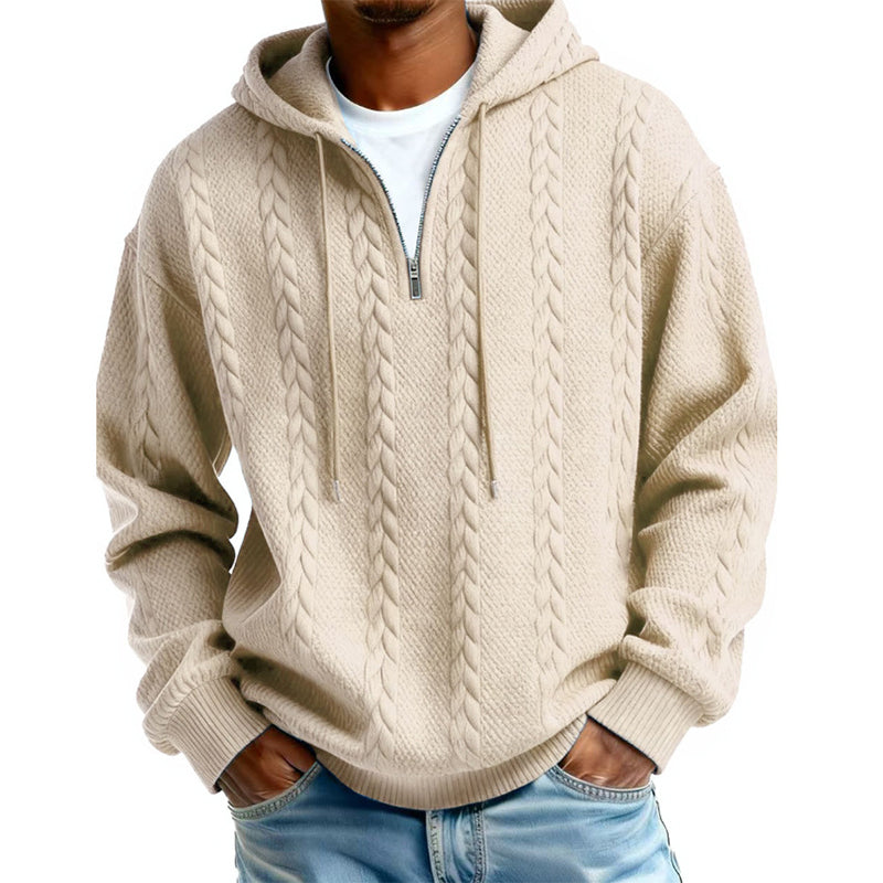 Men's Cable Knit Half-Zip Hooded Sweatshirt