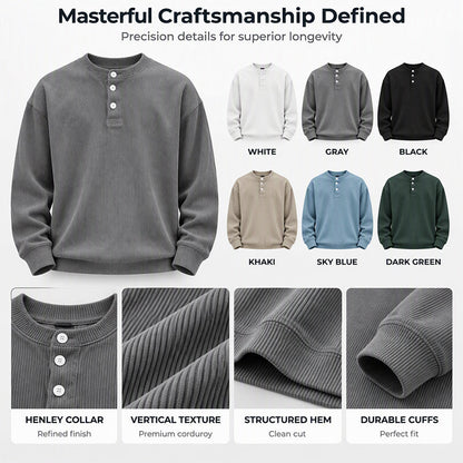 Men's Casual Corduroy Long Sleeve Henley Top