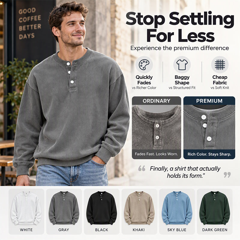 Men's Casual Corduroy Long Sleeve Henley Top