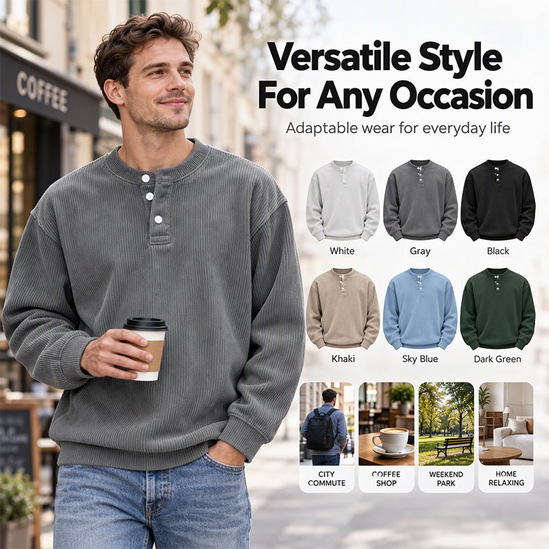 Men's Casual Corduroy Long Sleeve Henley Top