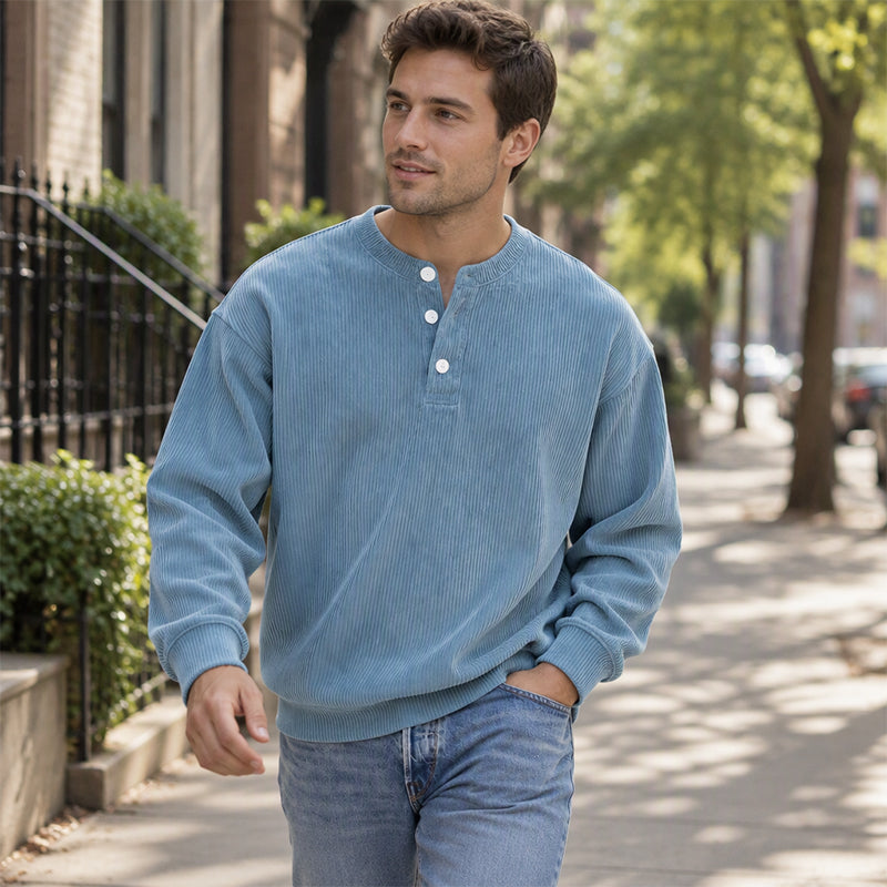 Men's Casual Corduroy Long Sleeve Henley Top