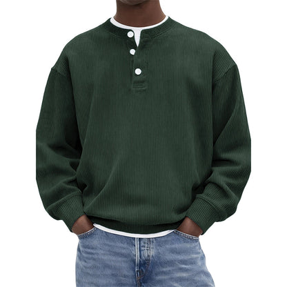 Men's Casual Corduroy Long Sleeve Henley Top